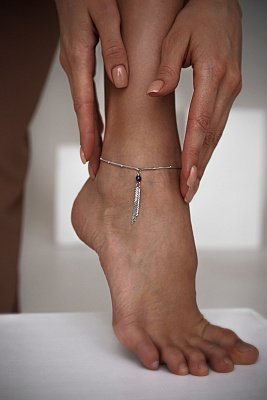 Серебряный браслет с кистью на ногу "Base Pearl" с черным культивированным жемчугом