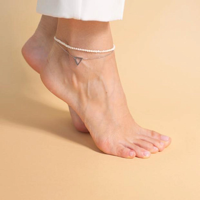 Серебряный браслет на ногу с культивированным жемчугом 2*3 мм