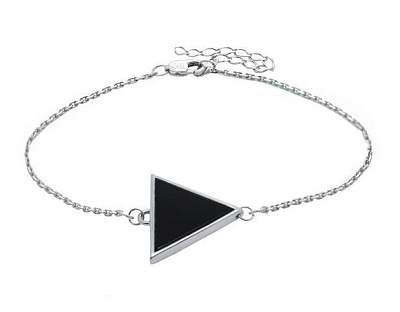 Серебряный браслет "Треугольник" с черным обсидианом