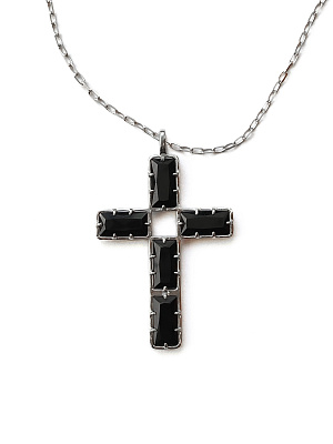 Серебряное колье-крест "Святая " с черным агатом