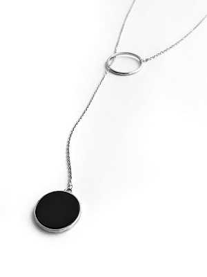 Серебряное колье-галстук с обсидианом и кольцом