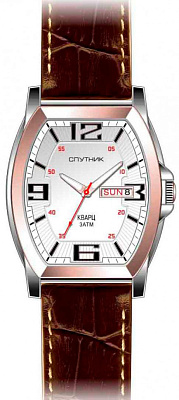 Часы Спутник М-400261-6 (сталь) дв. календ.кож.рем
